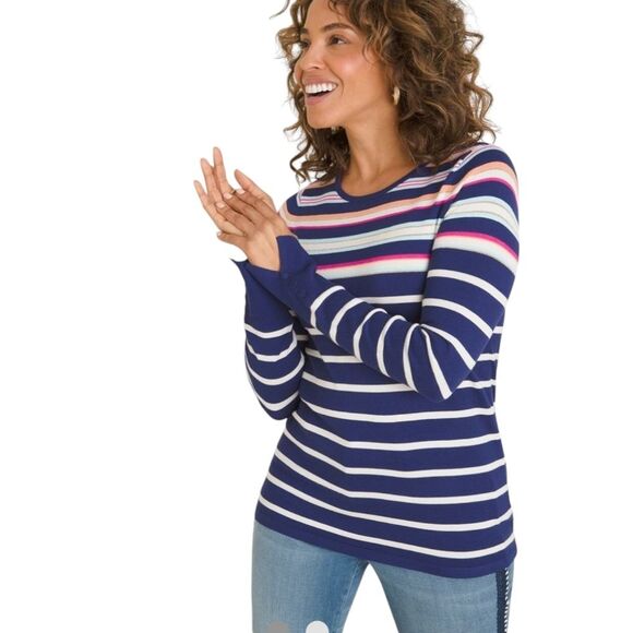 Chico's Multi-Colored Striped Button-Sleeve Pullover Sweater XXL - Picture 1 of 7